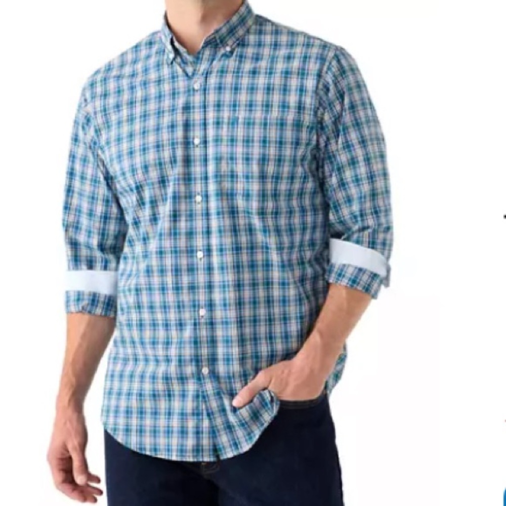 Izod Men's Blue and White Checkered Shirt
